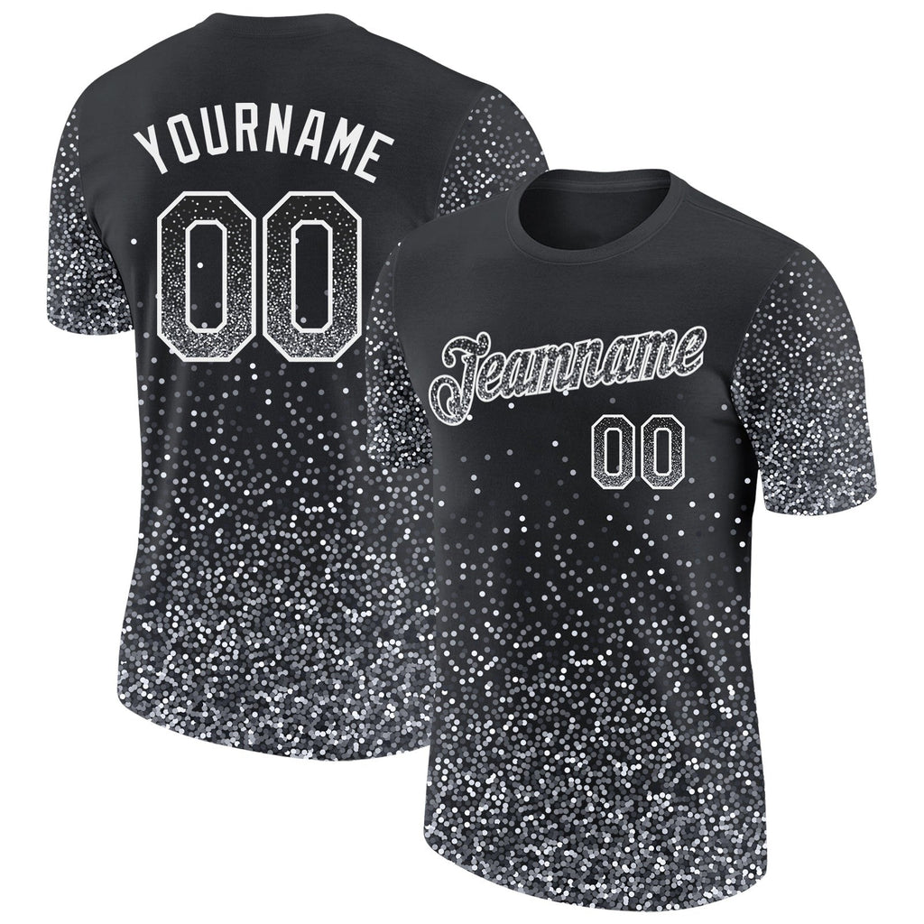 Custom Black Gray-White Colorful Sparkle Gradient Dots Performance T-Shirt