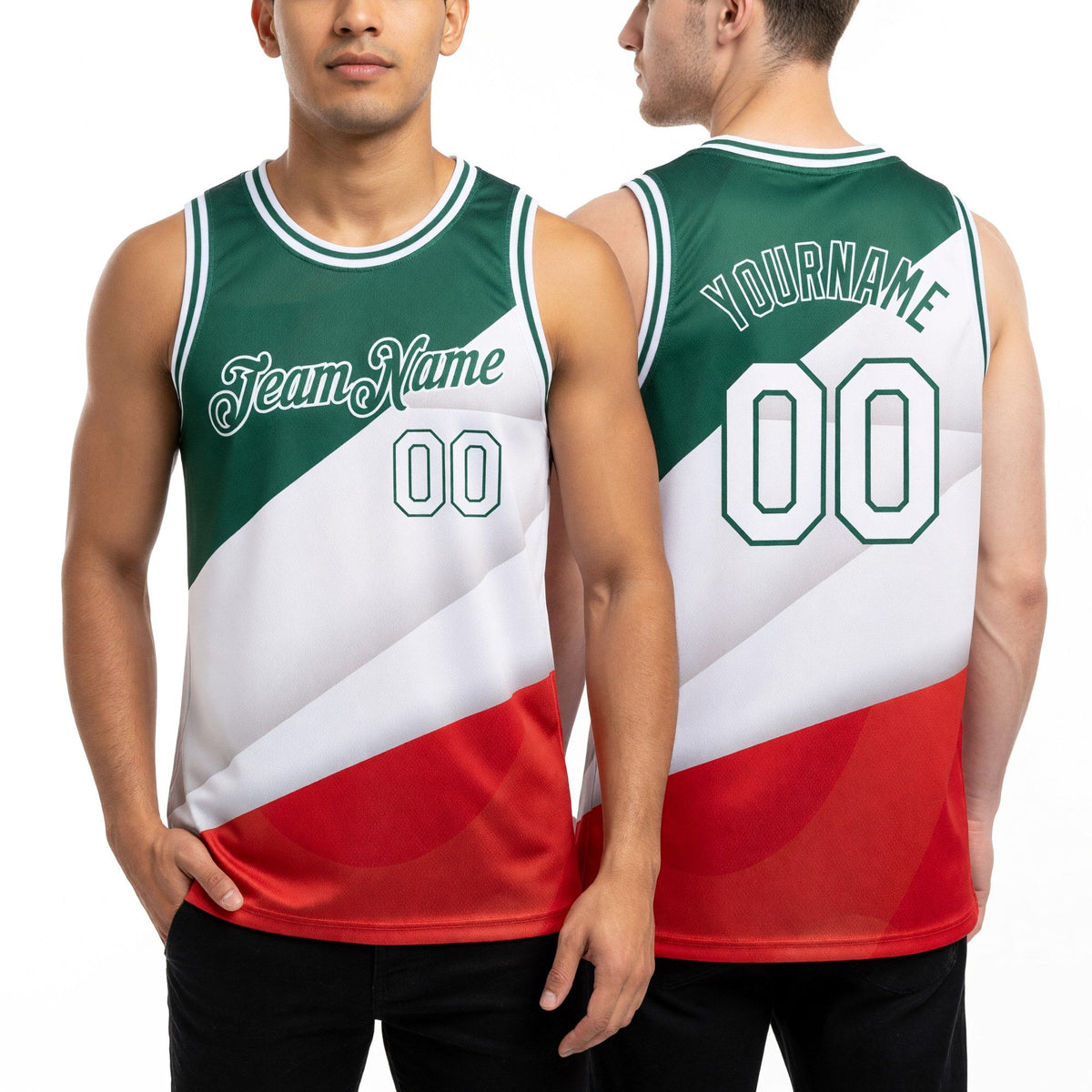 Custom Kelly Green White-Red 3D Mexico Authentic Basketball Jersey worn front and back