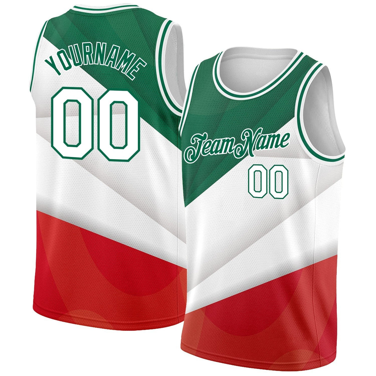 Custom Kelly Green White-Red 3D Mexico Authentic Basketball Jersey