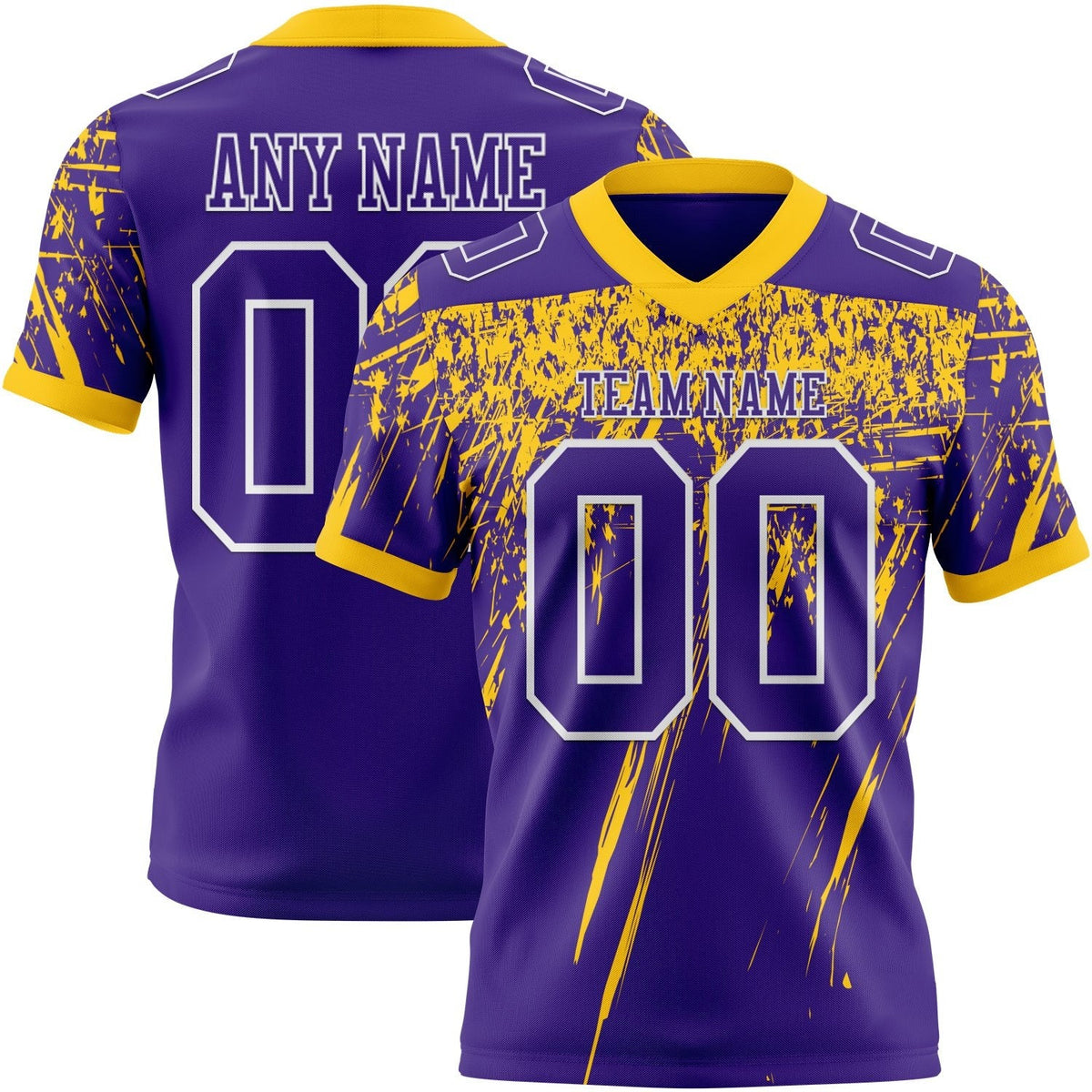 Custom Purple Yellow-White Authentic Distressed Scratch Brush Stroke Football Jersey