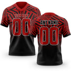 Custom Red Black-White Authentic Abstract Geometric Lines Gradient Football Jersey