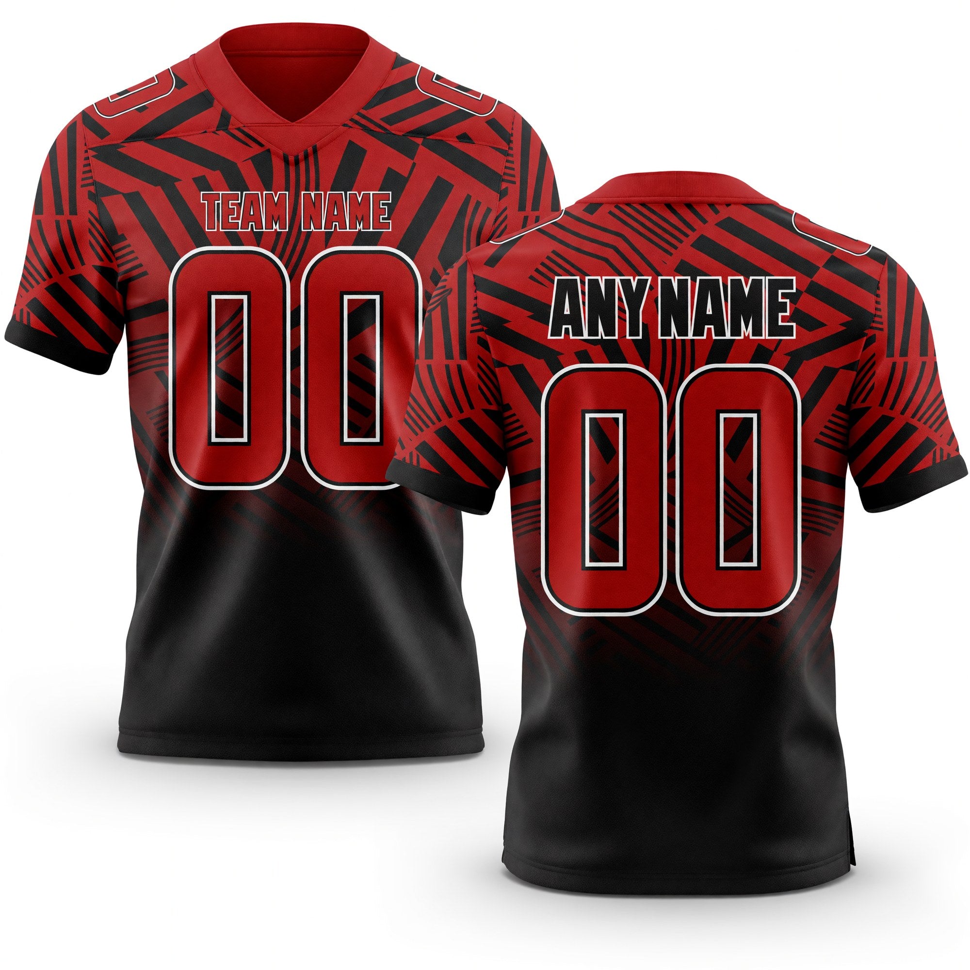 Custom Red Black-White Authentic Abstract Geometric Lines Gradient Football Jersey