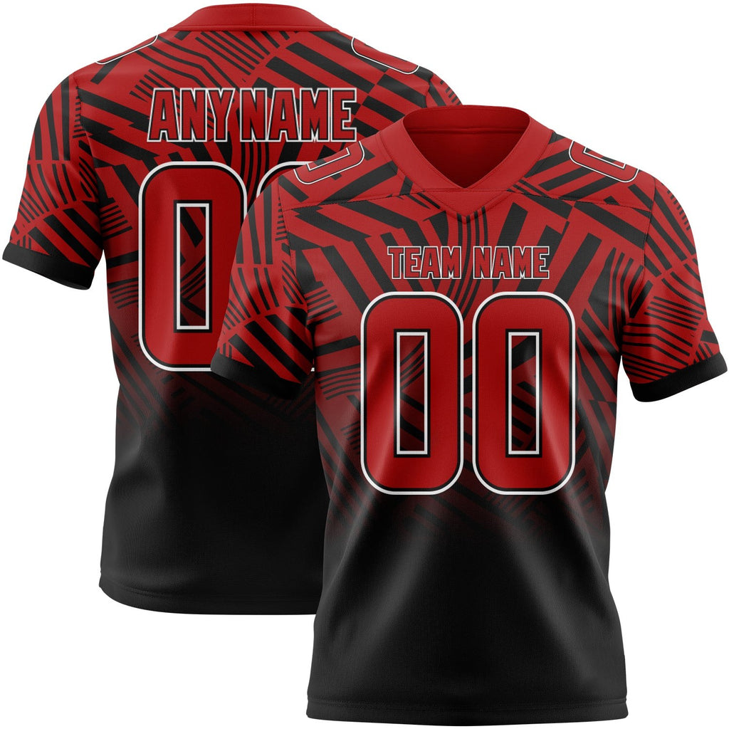 Custom Red Black-White Authentic Abstract Geometric Lines Gradient Football Jersey photo 1