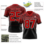 Custom Red Black-White Authentic Abstract Geometric Lines Gradient Football Jersey photo 2