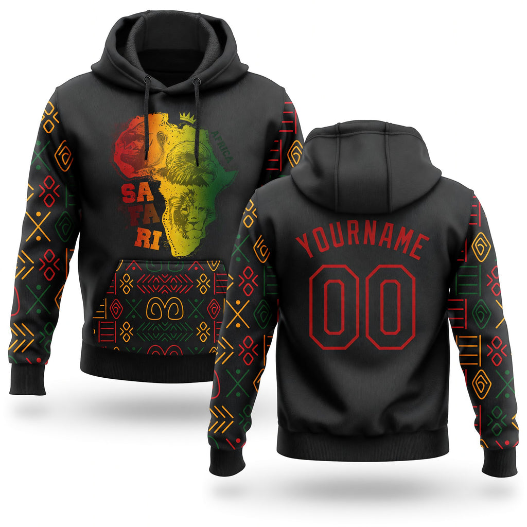 Custom Stitched Black Red 3D Pattern Design Black History Month Africa Safari Sports Pullover Sweatshirt Hoodie