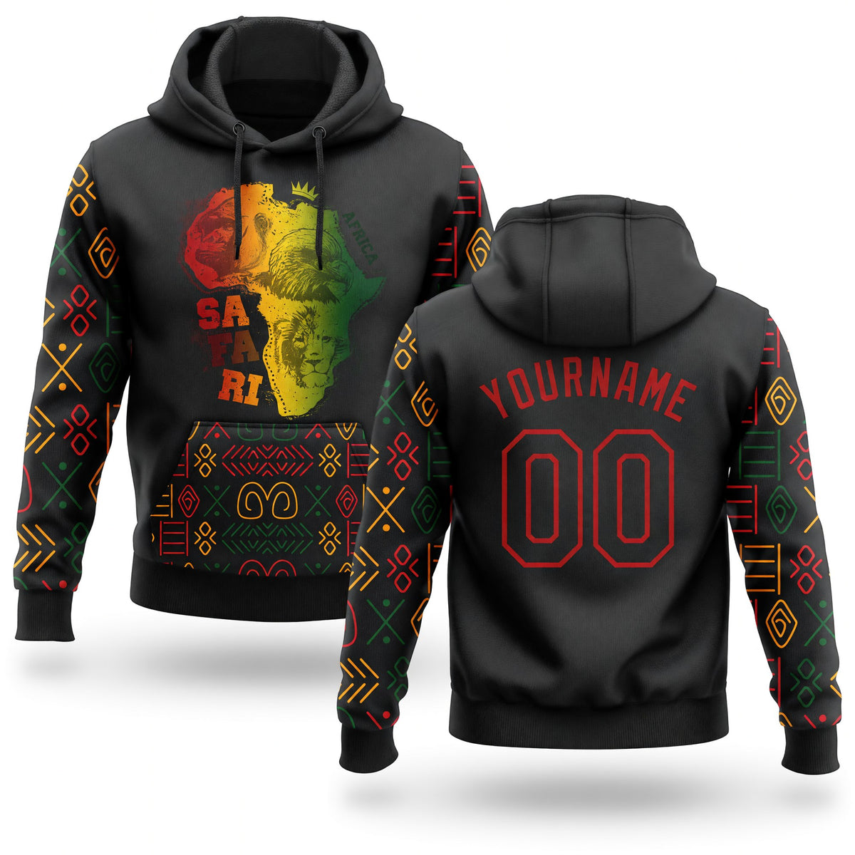 Custom Stitched Black Red 3D Pattern Design Black History Month Africa Safari Sports Pullover Sweatshirt Hoodie