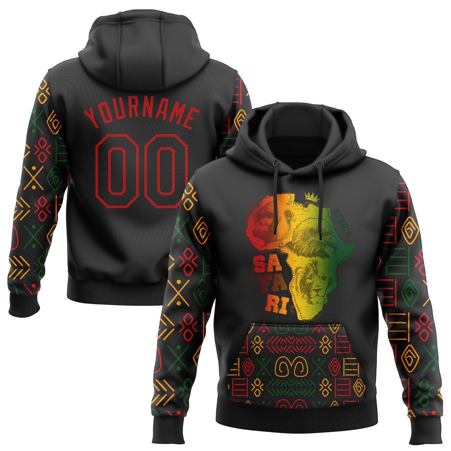 Custom Stitched Black Red 3D Pattern Design Black History Month Africa Safari Sports Pullover Sweatshirt Hoodie photo 1