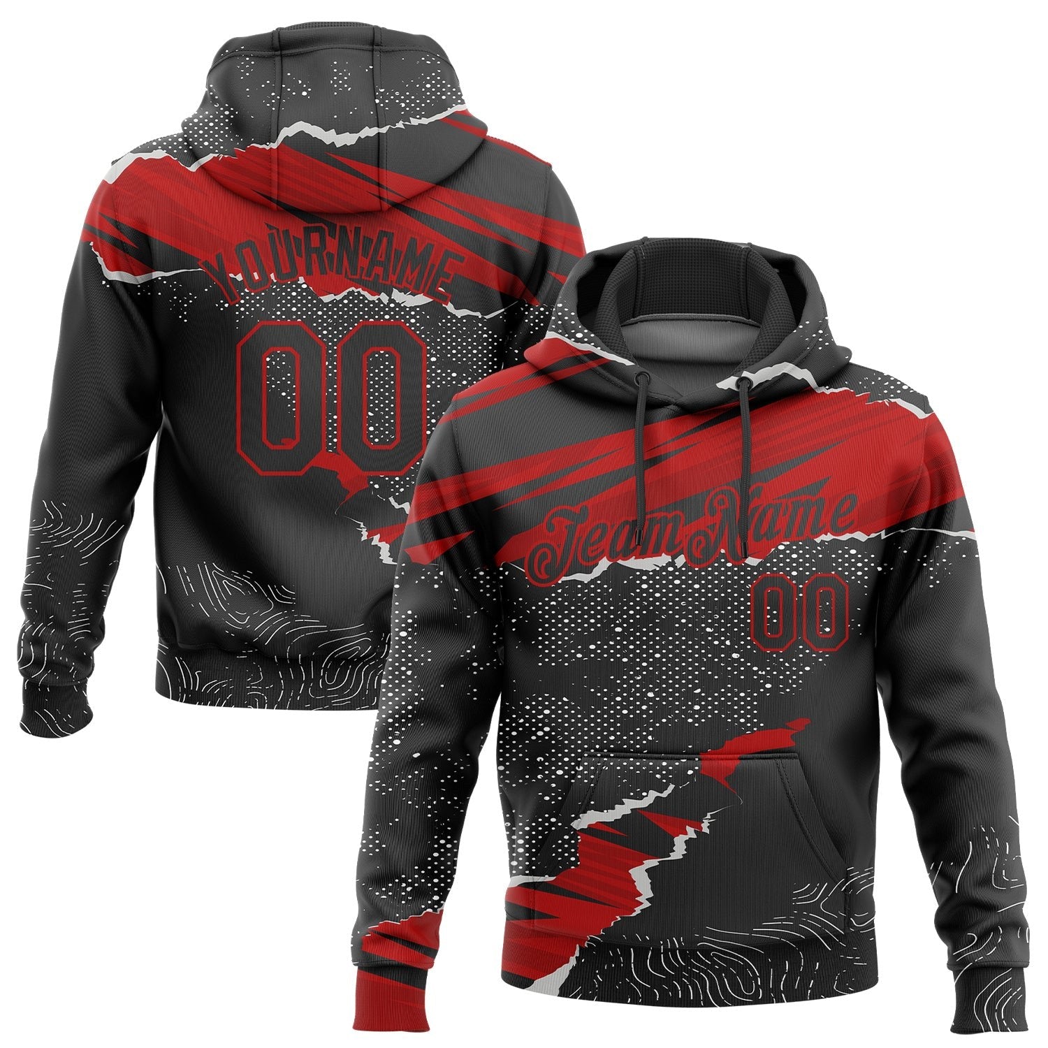 Custom Stitched Black Red 3D Pattern Design Torn Paper Style Sports Pullover Sweatshirt Hoodie photo 1