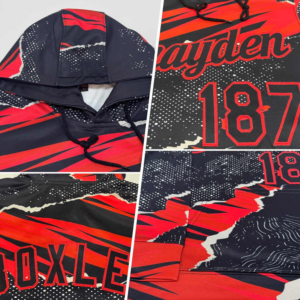 Custom Stitched Black Red 3D Pattern Design Torn Paper Style Sports Pullover Sweatshirt Hoodie photo 2