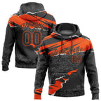 Custom Stitched Black Orange 3D Pattern Design Torn Paper Style Sports Pullover Sweatshirt Hoodie photo 1