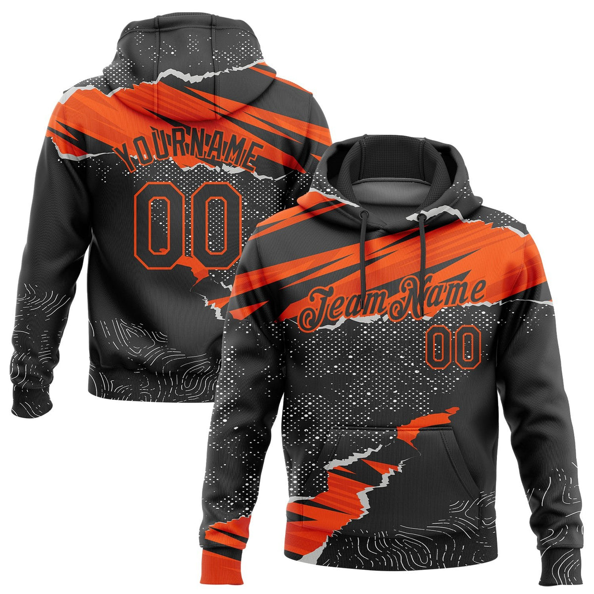 Custom Stitched Black Orange 3D Pattern Design Torn Paper Style Sports Pullover Sweatshirt Hoodie photo 1
