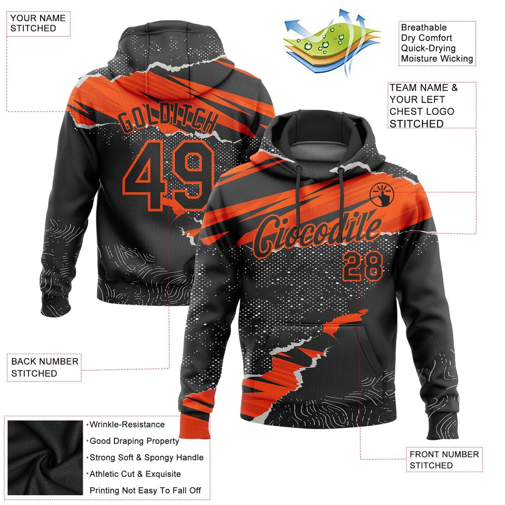 Custom Stitched Black Orange 3D Pattern Design Torn Paper Style Sports Pullover Sweatshirt Hoodie photo 2