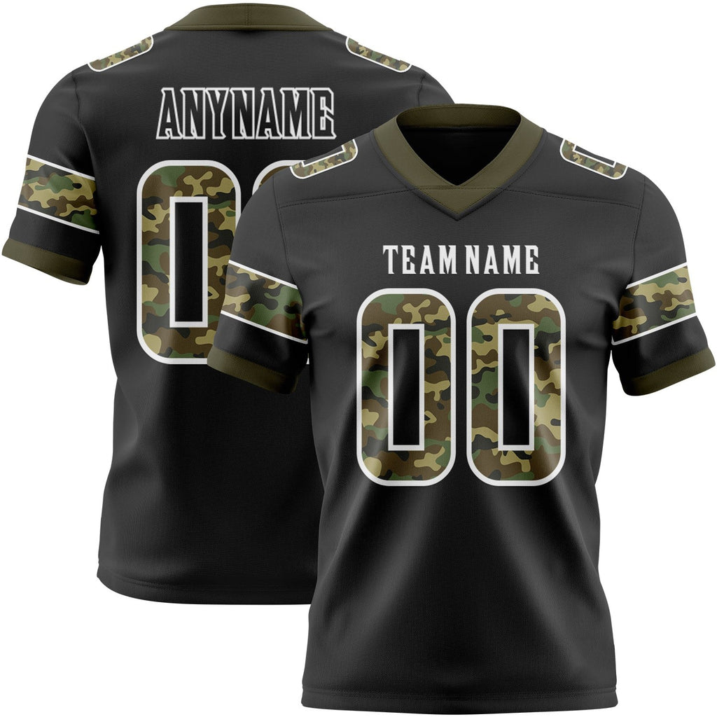 Custom Black Camo White-Olive Authentic Digital Camouflage Panel Football Jersey