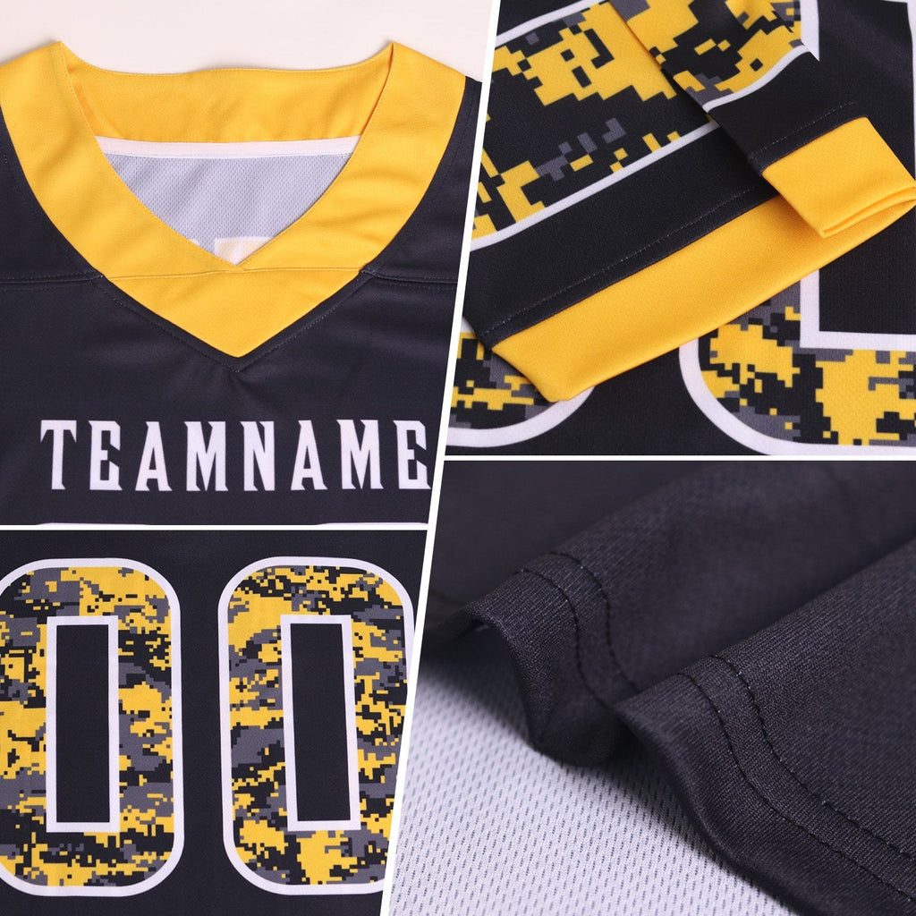 Custom Black Camo White-Olive Authentic Digital Camouflage Panel Football Jersey photo 2