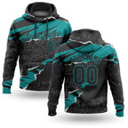 Custom Stitched Black Teal 3D Pattern Design Torn Paper Style Sports Pullover Sweatshirt Hoodie