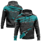 Custom Stitched Black Teal 3D Pattern Design Torn Paper Style Sports Pullover Sweatshirt Hoodie photo 1