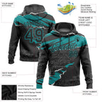 Custom Stitched Black Teal 3D Pattern Design Torn Paper Style Sports Pullover Sweatshirt Hoodie photo 2