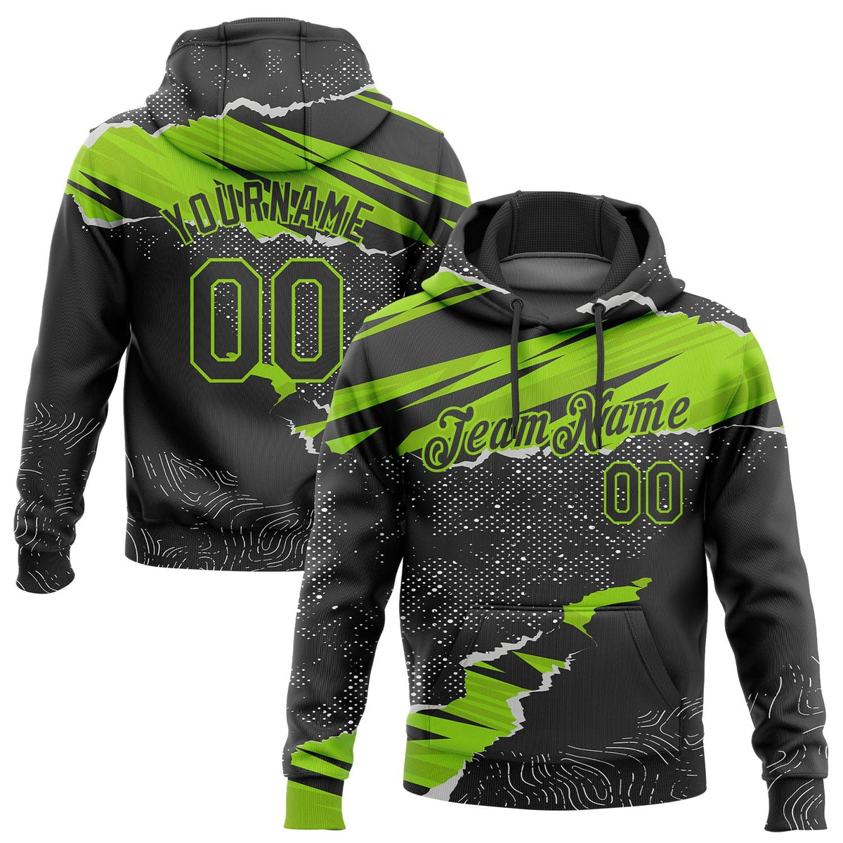 Custom Stitched Black Neon Green 3D Pattern Design Torn Paper Style Sports Pullover Sweatshirt Hoodie photo 1