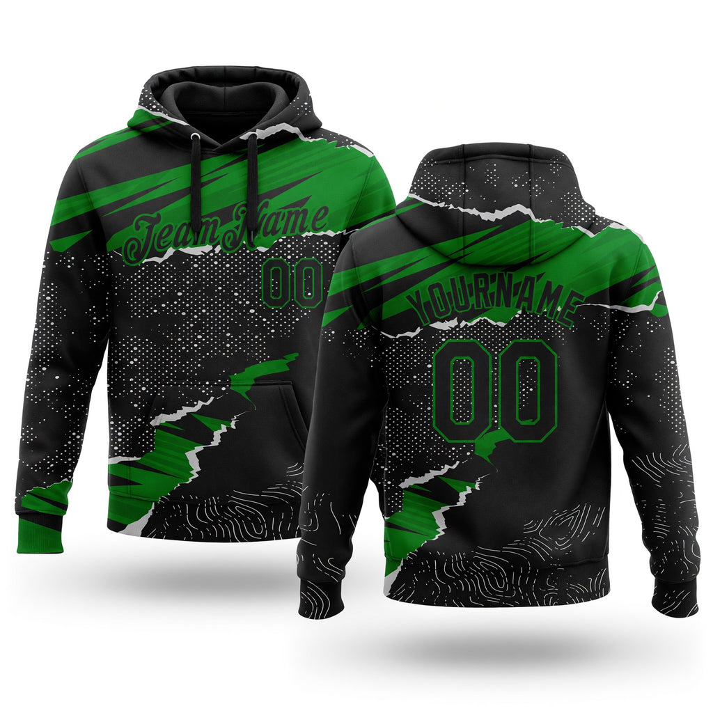 Custom Stitched Black Grass Green 3D Pattern Design Torn Paper Style Sports Pullover Sweatshirt Hoodie