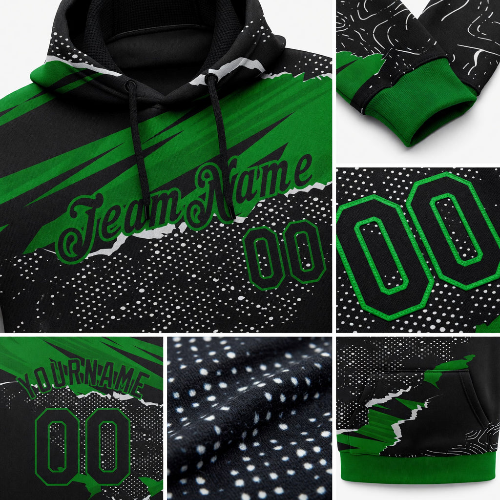 Custom Stitched Black Grass Green 3D Pattern Design Torn Paper Style Sports Pullover Sweatshirt Hoodie detail