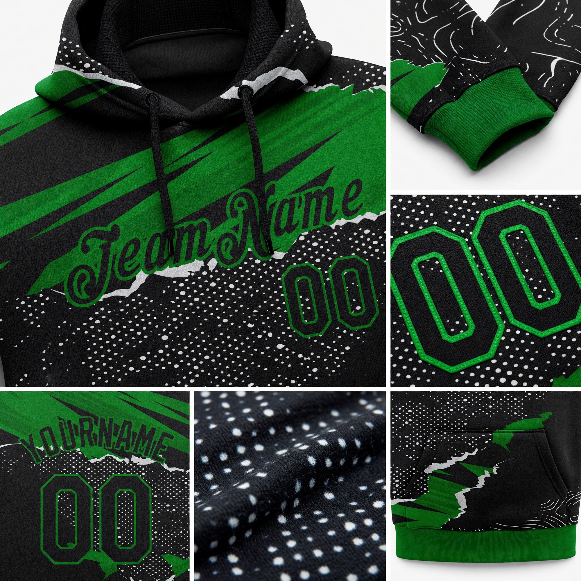 Custom Stitched Black Grass Green 3D Pattern Design Torn Paper Style Sports Pullover Sweatshirt Hoodie detail