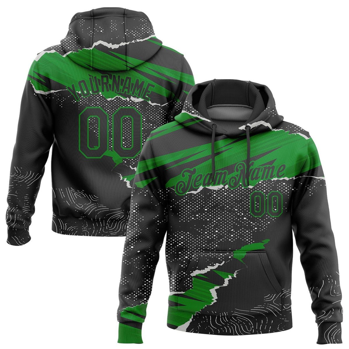 Custom Stitched Black Grass Green 3D Pattern Design Torn Paper Style Sports Pullover Sweatshirt Hoodie photo 1