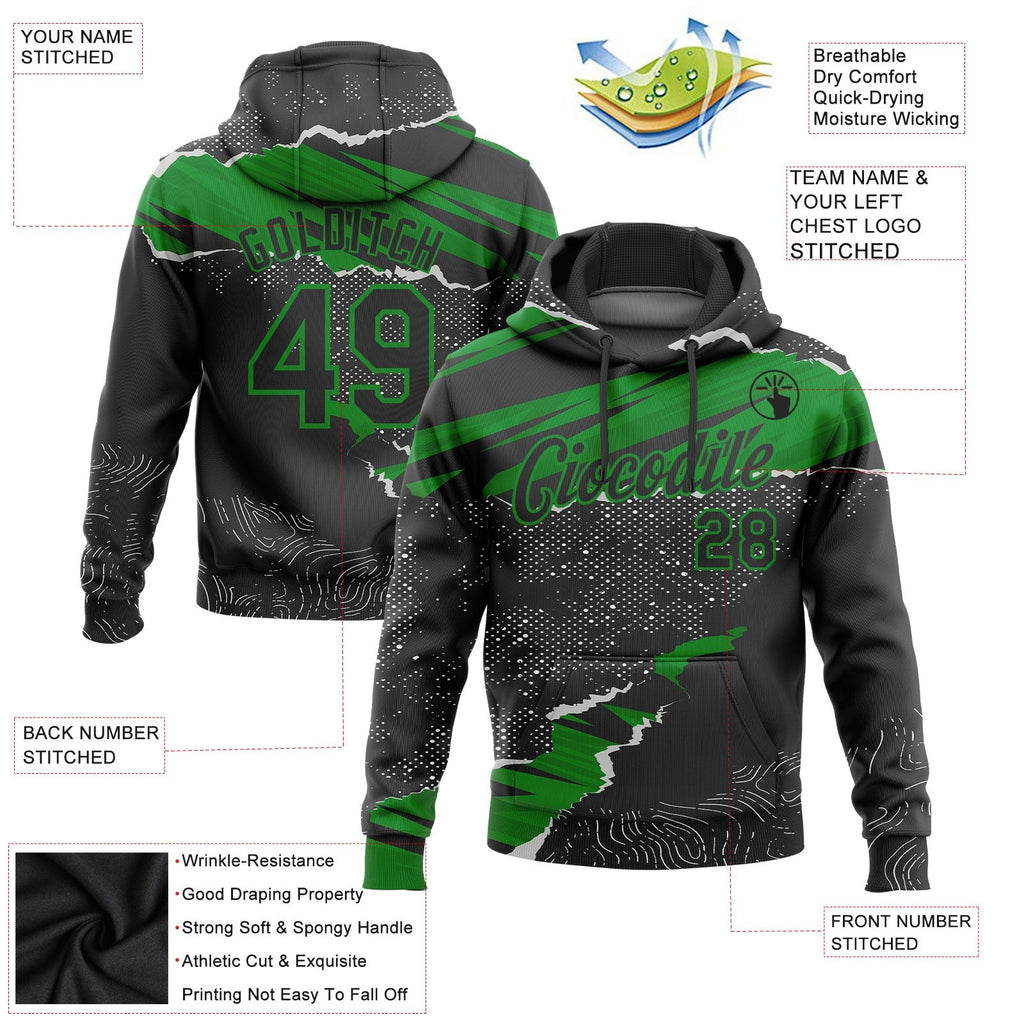 Custom Stitched Black Grass Green 3D Pattern Design Torn Paper Style Sports Pullover Sweatshirt Hoodie photo 2