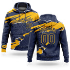 Custom Stitched Navy Gold 3D Pattern Design Torn Paper Style Sports Pullover Sweatshirt Hoodie