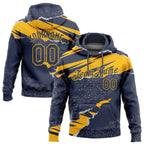 Custom Stitched Navy Gold 3D Pattern Design Torn Paper Style Sports Pullover Sweatshirt Hoodie photo 1