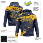 Custom Stitched Navy Gold 3D Pattern Design Torn Paper Style Sports Pullover Sweatshirt Hoodie photo 2