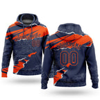 Custom Stitched Navy Orange 3D Pattern Design Torn Paper Style Sports Pullover Sweatshirt Hoodie