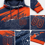 Custom Stitched Navy Orange 3D Pattern Design Torn Paper Style Sports Pullover Sweatshirt Hoodie detail