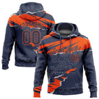 Custom Stitched Navy Orange 3D Pattern Design Torn Paper Style Sports Pullover Sweatshirt Hoodie photo 1