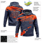 Custom Stitched Navy Orange 3D Pattern Design Torn Paper Style Sports Pullover Sweatshirt Hoodie photo 2