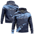 Custom Stitched Navy Light Blue 3D Pattern Design Torn Paper Style Sports Pullover Sweatshirt Hoodie photo 1