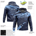 Custom Stitched Navy Light Blue 3D Pattern Design Torn Paper Style Sports Pullover Sweatshirt Hoodie photo 2