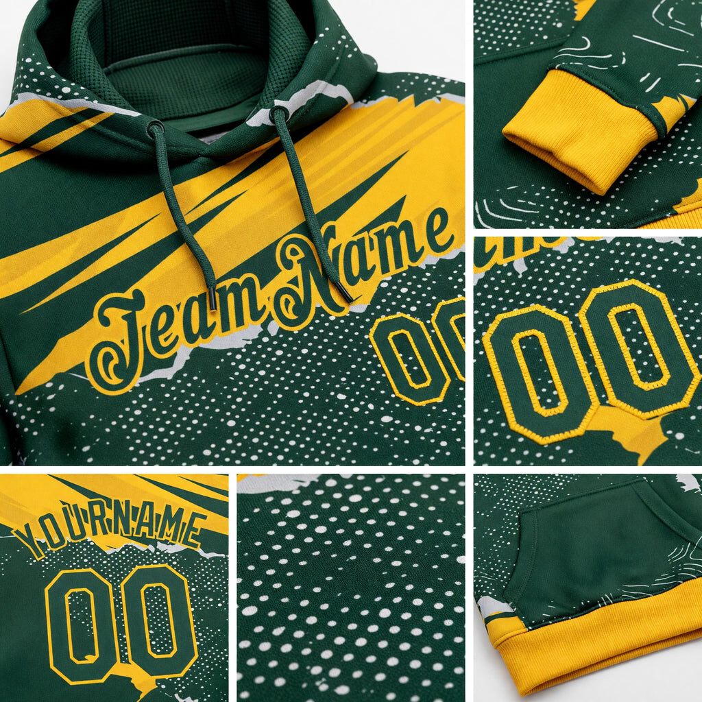 Custom Stitched Green Gold 3D Pattern Design Torn Paper Style Sports Pullover Sweatshirt Hoodie detail
