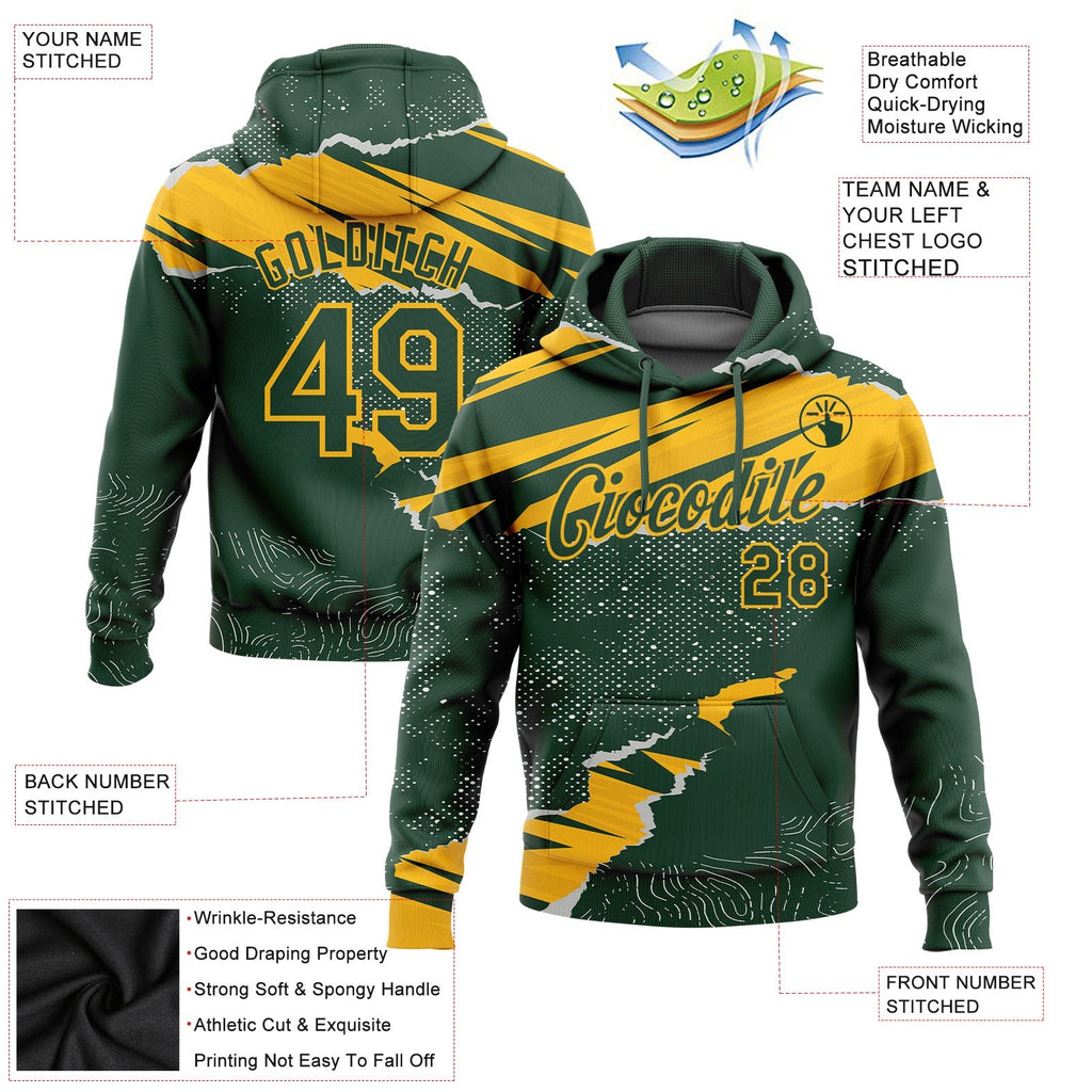 Custom Stitched Green Gold 3D Pattern Design Torn Paper Style Sports Pullover Sweatshirt Hoodie photo 2