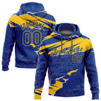 Custom Stitched Royal Yellow 3D Pattern Design Torn Paper Style Sports Pullover Sweatshirt Hoodie photo 1