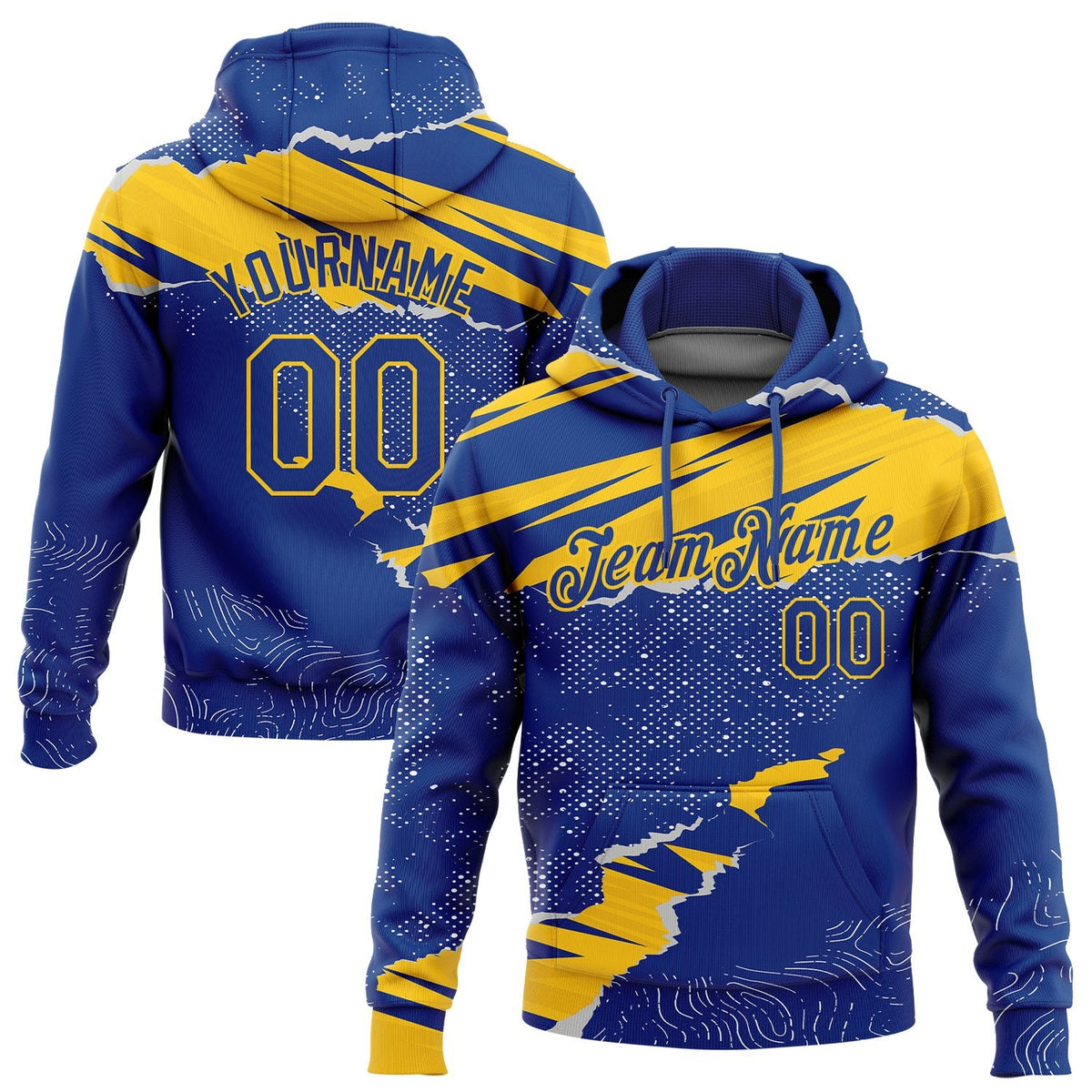 Custom Stitched Royal Yellow 3D Pattern Design Torn Paper Style Sports Pullover Sweatshirt Hoodie photo 1