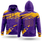 Custom Stitched Purple Gold 3D Pattern Design Torn Paper Style Sports Pullover Sweatshirt Hoodie