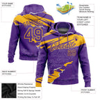 Custom Stitched Purple Gold 3D Pattern Design Torn Paper Style Sports Pullover Sweatshirt Hoodie photo 2