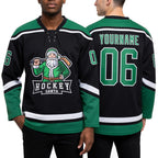 Custom Black Grass Green-White Christmas Santa Claus 3D Hockey Lace Neck Jersey worn front and back