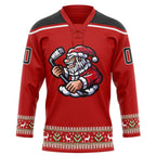 Custom Red Black-White Christmas Santa Claus 3D Hockey Lace Neck Jersey photo 2