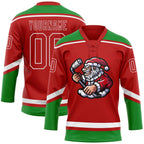 Custom Red Grass Green-White Christmas Santa Claus 3D Hockey Lace Neck Jersey photo 1