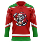 Custom Red Grass Green-White Christmas Santa Claus 3D Hockey Lace Neck Jersey photo 3