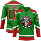 Custom Grass Green Red-White Christmas Santa Claus 3D Hockey Lace Neck Jersey photo 1