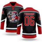Custom Black Red-White Christmas Santa Claus 3D Hockey Lace Neck Jersey