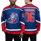 Custom Royal Red-White Christmas Santa Claus 3D Hockey Lace Neck Jersey worn front and back