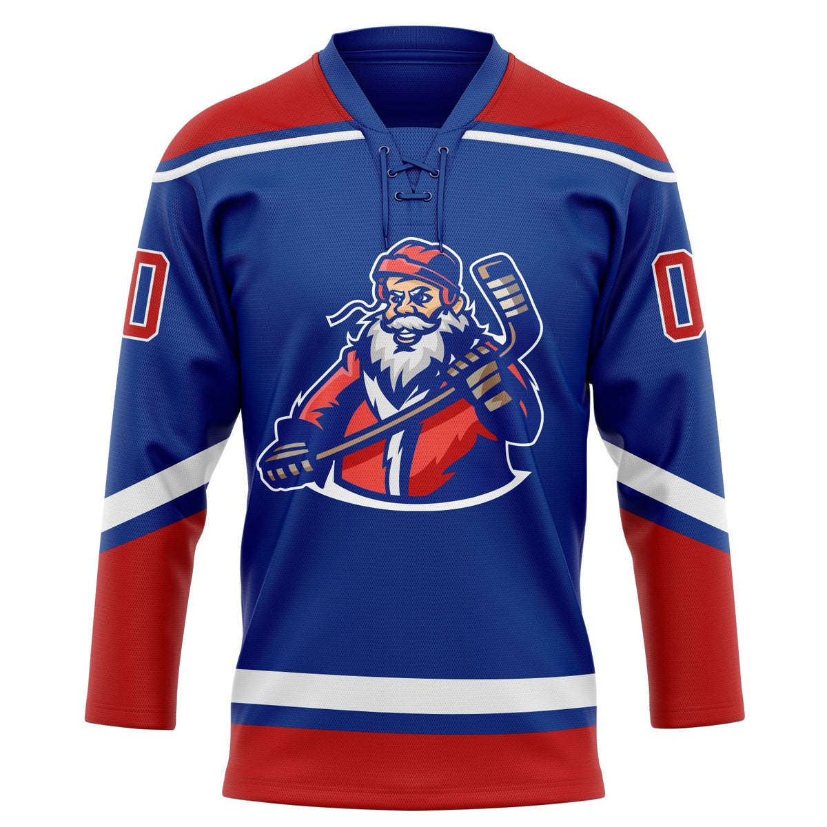 Custom Royal Red-White Christmas Santa Claus 3D Hockey Lace Neck Jersey photo 2